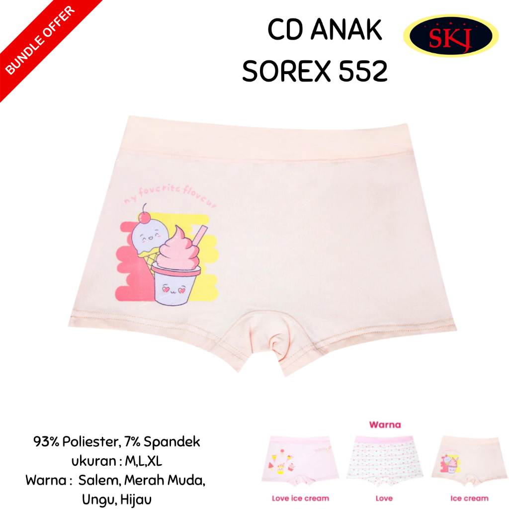 [ISI 3] CD Anak Perempuan SOREX KIDS 552 Model BOXER Polos Warna / Celana Dalam Kids Perempuan