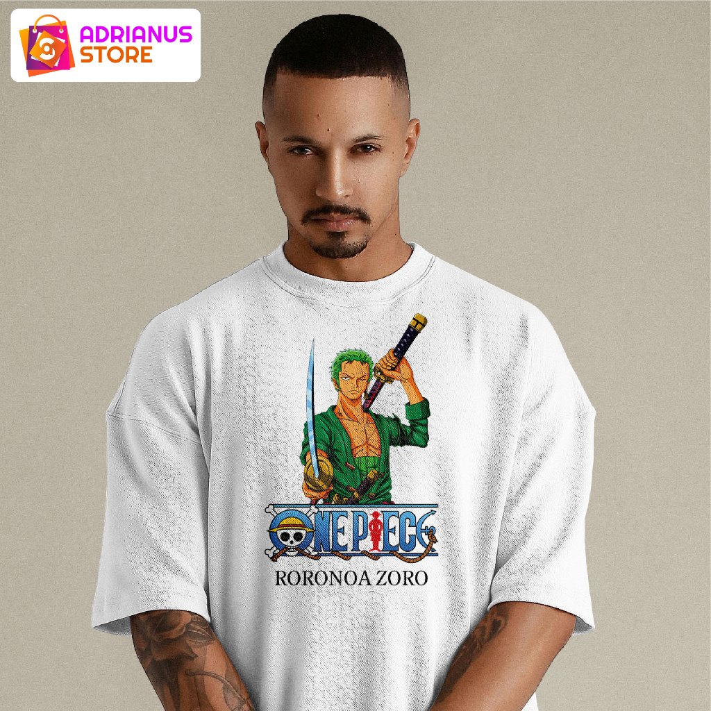 Baju Kaos Distro Atasan Putih Anime One Piece Roronoa Zoro