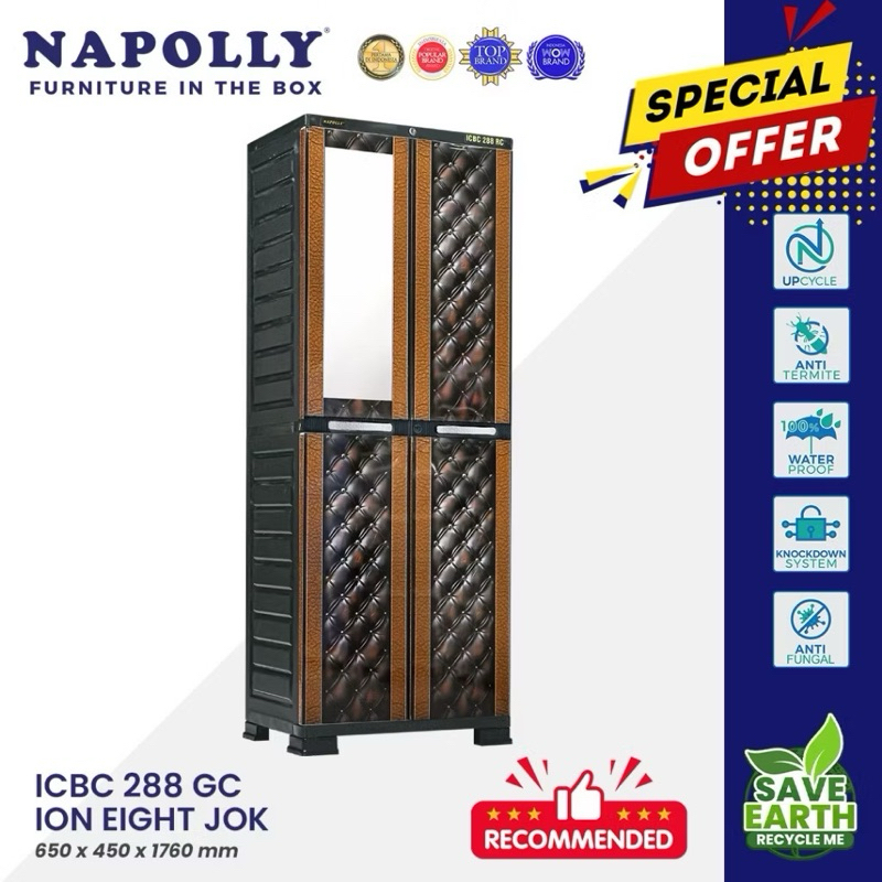 CARGO - LEMARI PAKAIAN PLASTIK LEMARI 2 TOWER 4 PINTU NAPOLLY iCBC-288 iON EIGHT JOK FULL RAK / GANT