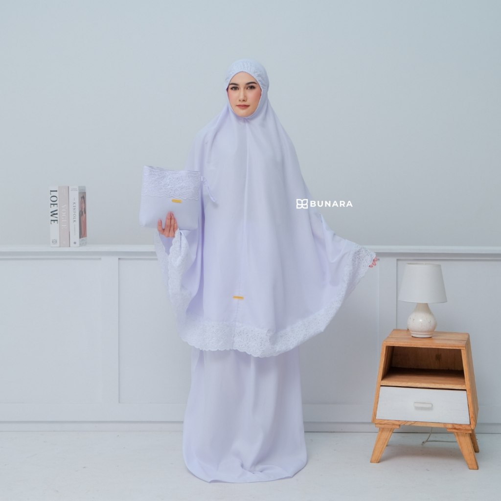 Bunara - Mukena Dewasa Daily Katun Micro Mukenah Syaila Polos Renda Rajut Simpel Kekinian