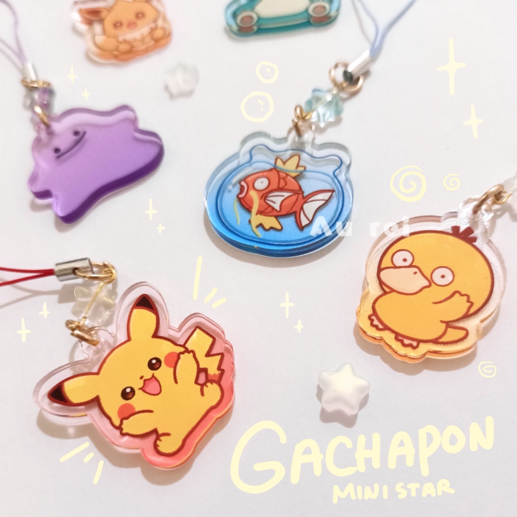 New variant available Pokemon gachapon mini star phonestraps | pikachu, eevee, snorlax | merch by au