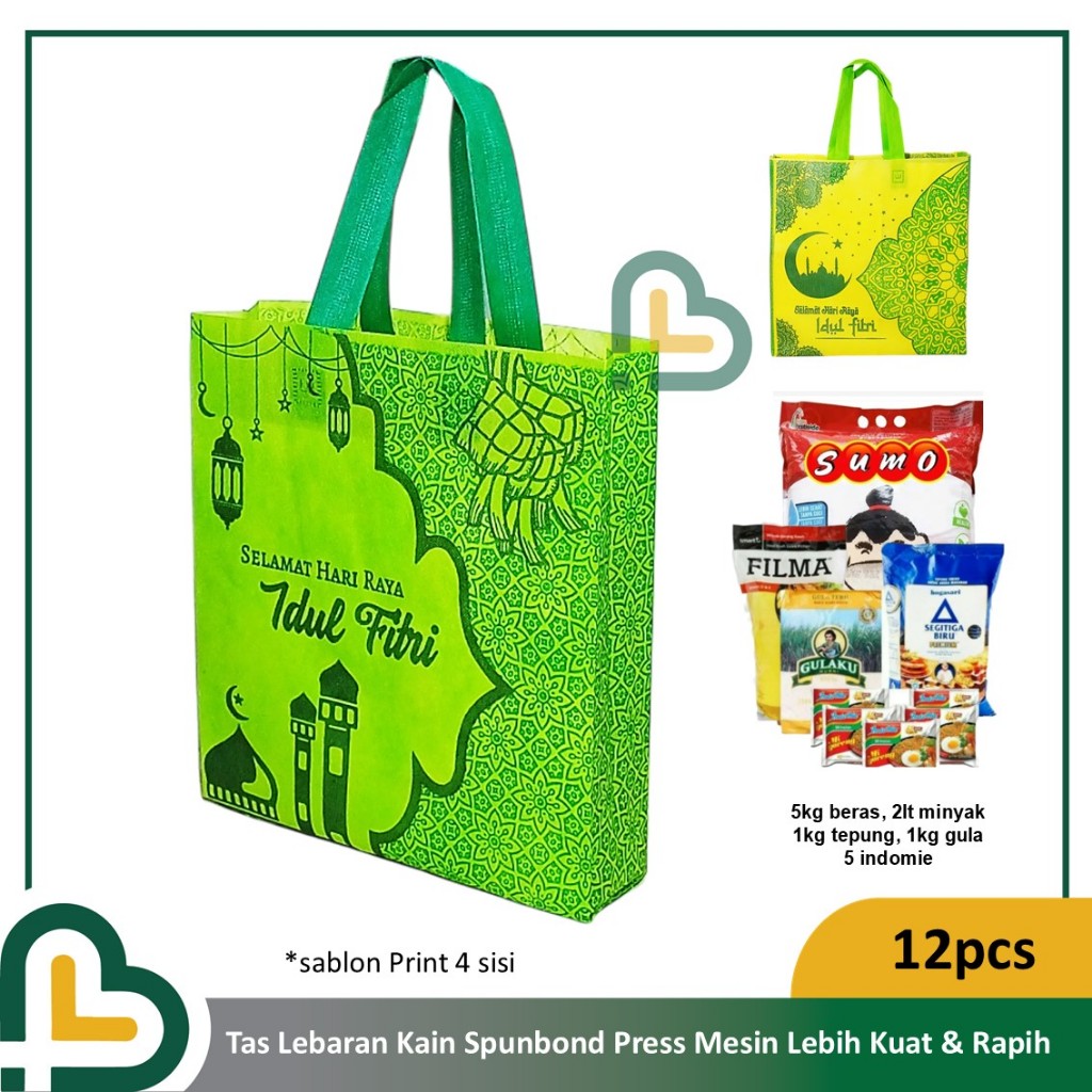 

Tas kain Spunbond PRESS Lebaran Paket Idul Fitri Ramadhan Syukuran THR Hampers Sembako 12pcs