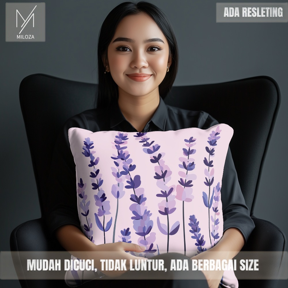 Sarung Bantal Sofa Motif Bunga Cantik Ungu FL 30 - Tebal Kualitas Premium Full Printing Anti Luntur