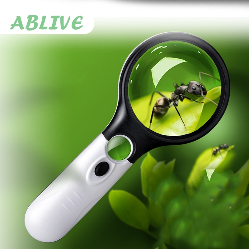 

45X Magnifier Degan Lampu 3 LED 2 in1 Lampu Kaca Pembesar Diameter 75mm Untuk Membaca