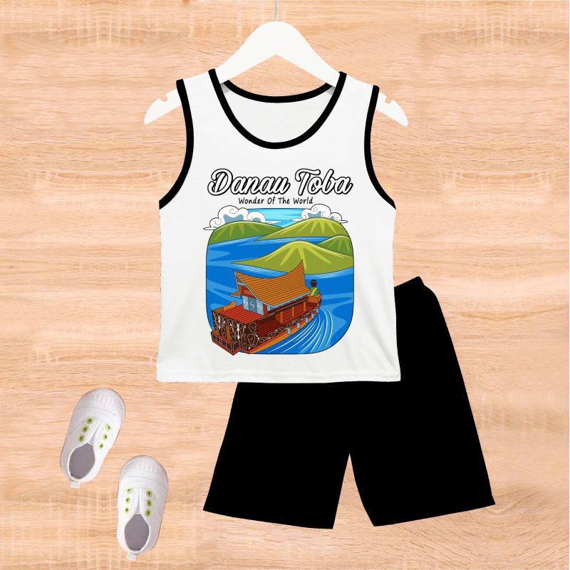 KAOS SETELAN SINGLET ANAK ANAK MOTIF DANAU TOBA SABLON DTF