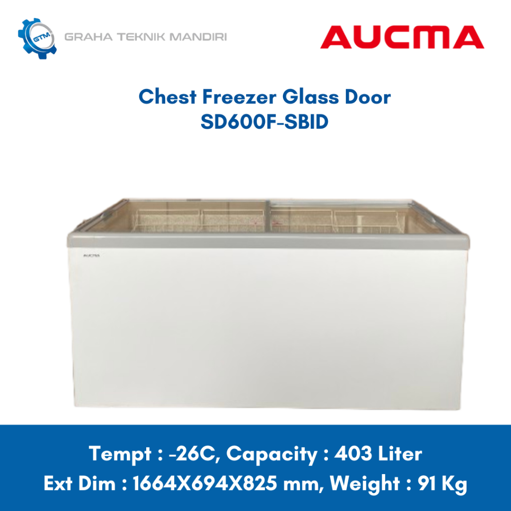 Aucma Chest Freezer Flat Glass Door 403 Liter SD600F-SBID