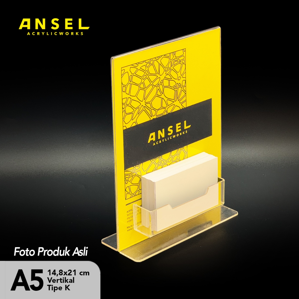 

ANSEL Tent Holder Akrilik Tipe T dengan Kartu Nama / A5 Vertikal 14,8x21 cm / Acrylic Display / Tent Tipe K