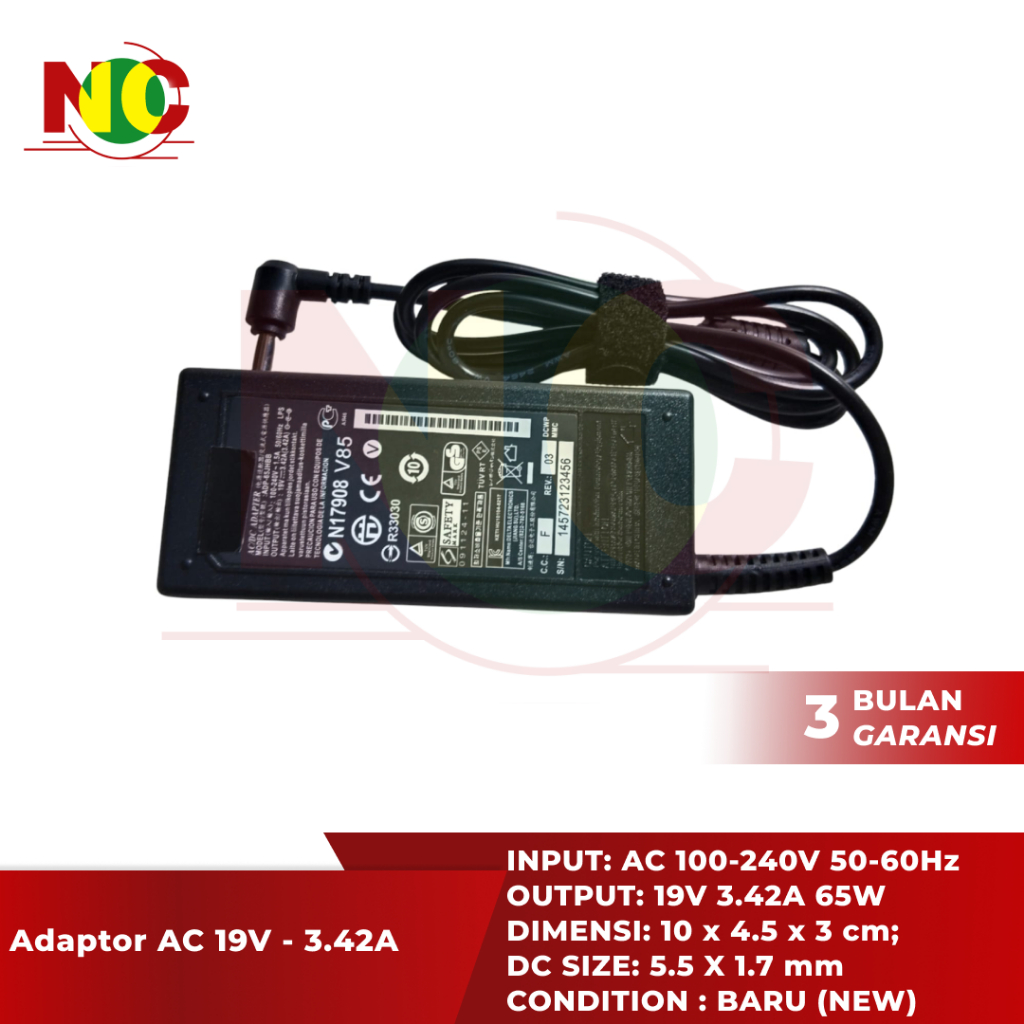 Adaptor Charger Laptop ACR Aspire 19V 3.42A N17908 R33030 V85 5.5mm*1.7mm