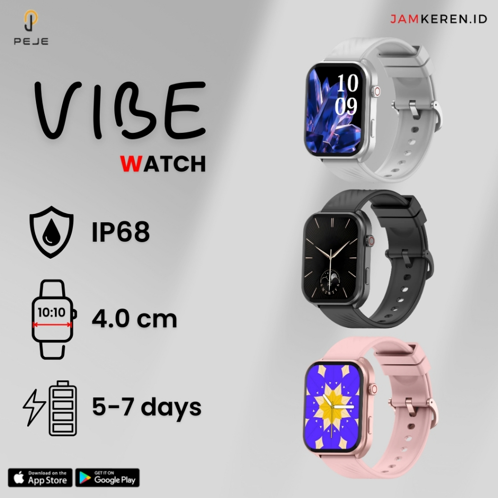 PEJE Smartwatch Vibe Watch Jam Tangan Smartwatch Pria Wanita iPhone Android Anti Air Original Watch