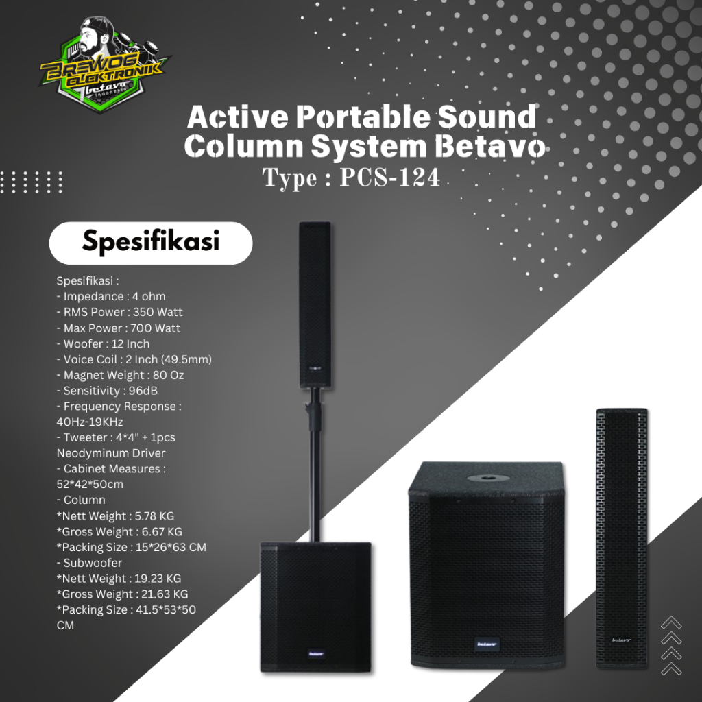 Active Portable Sound Column System Betavo PCS-124