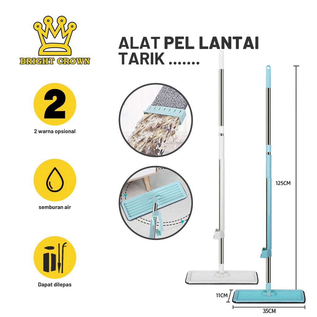Bright Crown Alat Pel Lantai Pel Tarik Microfiber Peras Otomatis - Ultra Mop Cleanze