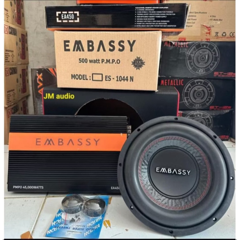 Paket Sound AUDIO MOBIL 10inch EMBASSY (Power 4chanel,Subwoofer 10inch,Box 10inch plus Twitter) 12vo
