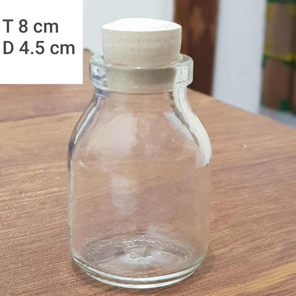 SATUAN BOTOL KACA 50ML TUTUP KAYU / BOTOL SOUVENIR KACA 50ML