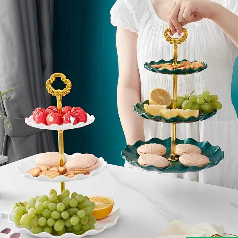 Rak Tingkat 3 Susun Tempat Makan Kue Buah Cake Stand Food Display Plate Piring Rak Meja Pesta