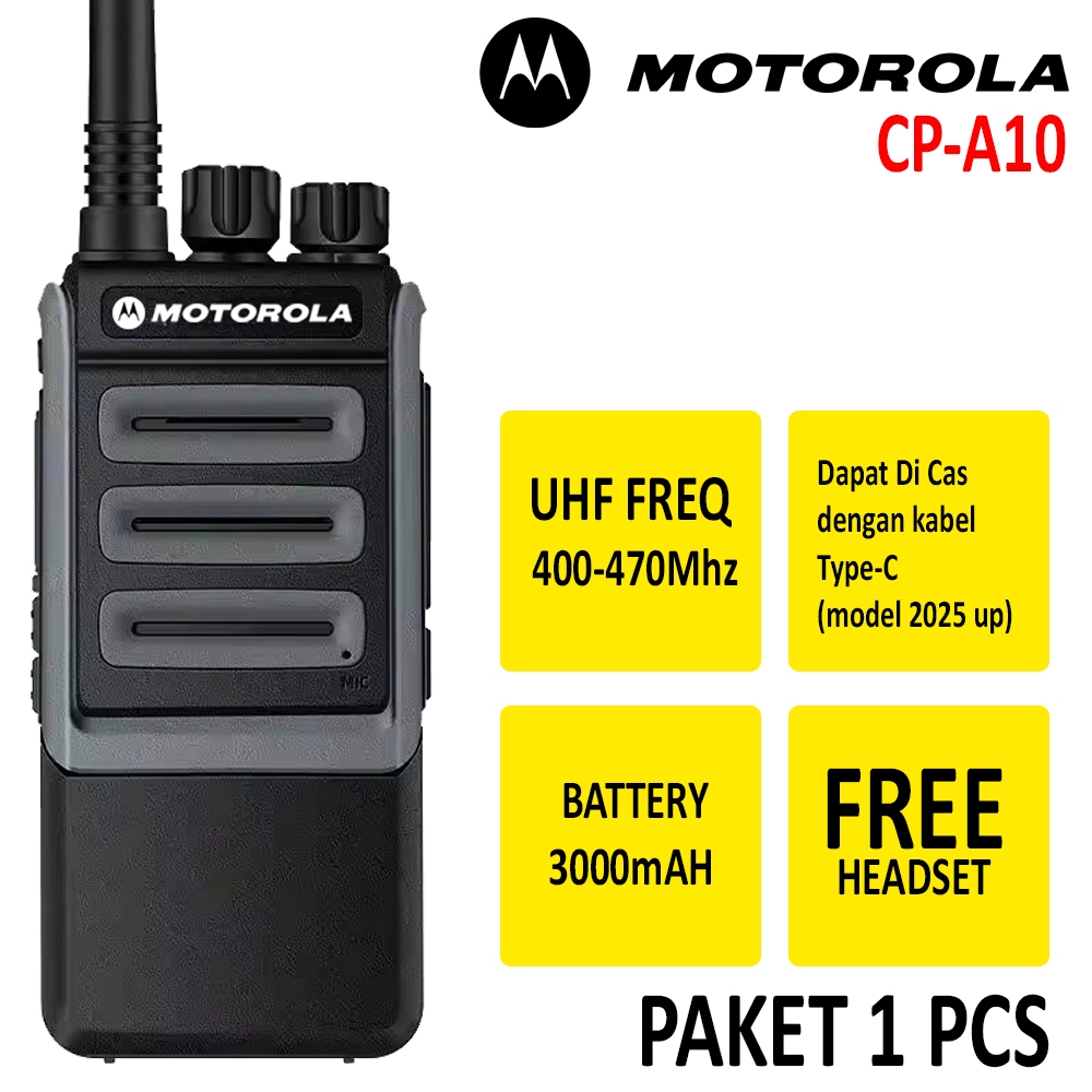 HT Terbaik Motorola CP-A10 UHF Handy Talky Walkie Talkie HT Professional HT Indoor Outdoor + Headset