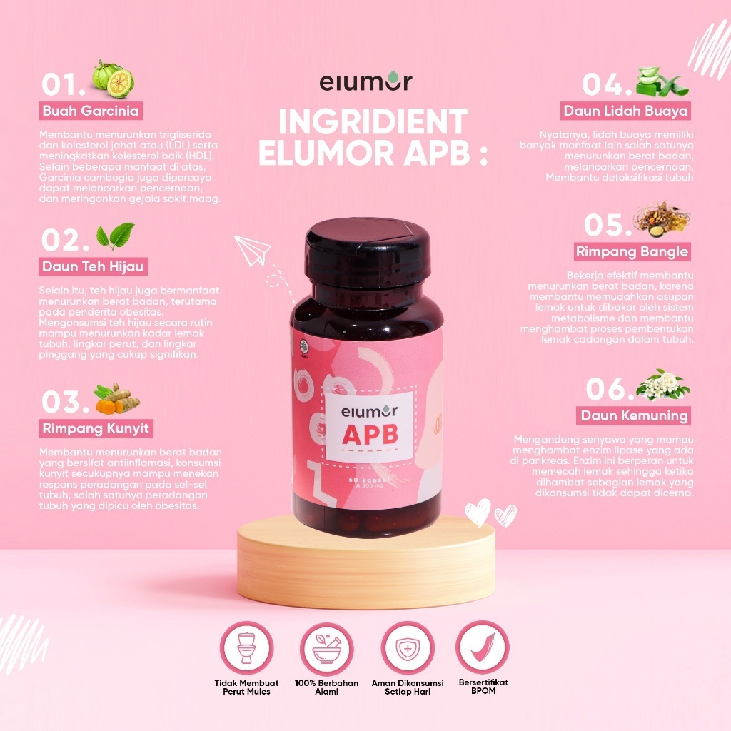 Elumor APB isi 60 Kapsul ( Suplemen pelangsing herbal alami ) kapsul ELUMOR apb Elumor slimming