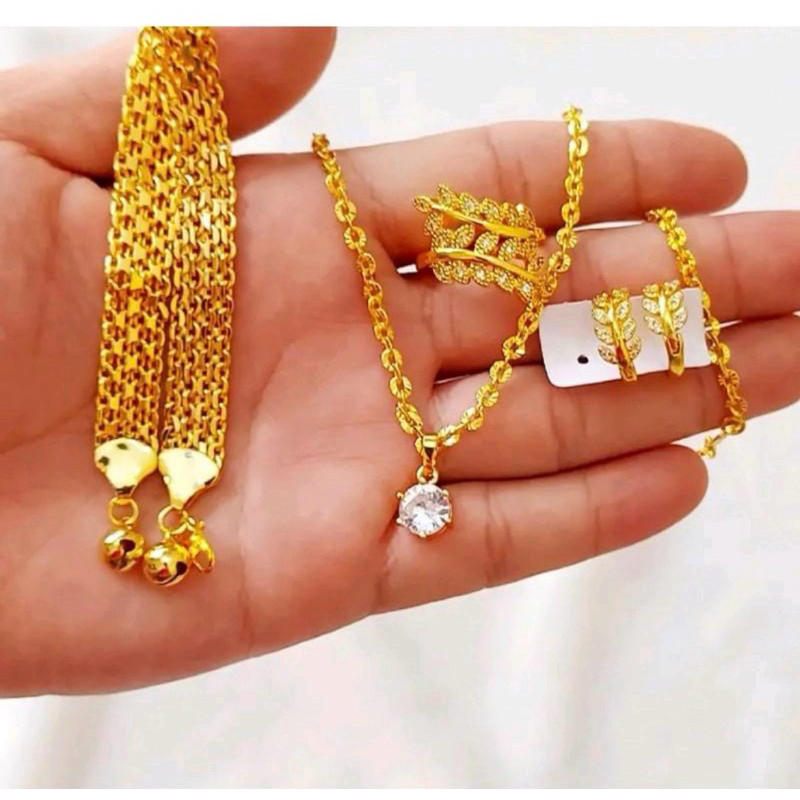 SET PERHIASAN WANITA TITANIUM DAUN ACCESSORIES CANTIK gelang serut