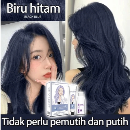 Beli 100ml gratis 100ml STYLE FIT Biru hitam hair color*200ml sari tumbuhan murni tidak memerlukan p