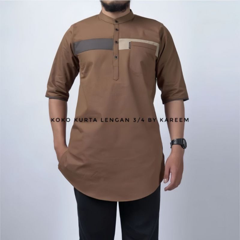 Baju Koko kurta Pakistan lengan 3/4 Warna Milo Toyobo Premium  / Koko Kurta Pria dewasa Polos