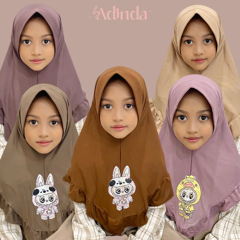 Hijab labubu anak Jersey Rempel premium tebal jilbab kerudung labubu pet
