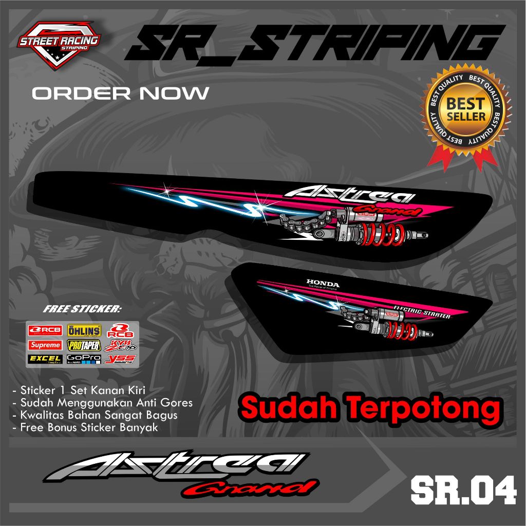 Stiker Sticker Striping Variasi Honda Astrea Grand / Legenda Premium Racing Desain Thailook SR.04