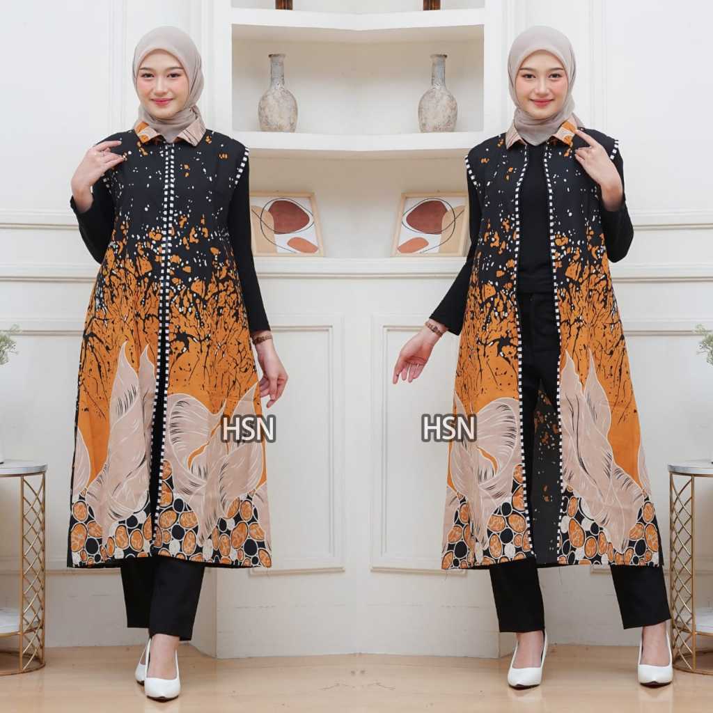 Outer Batik Wanita full Resleting Depan Kombinasi Lurik Long Cardi Batik Motif Modern Kekinian