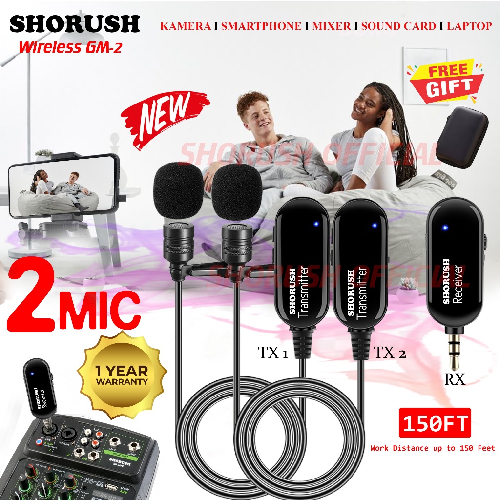 Shorush GM-1 / GM-2 Microphone Mic Clip On Wireless Jepit Imam Masjid UHF PRANK VLOG Untuk Smartphon