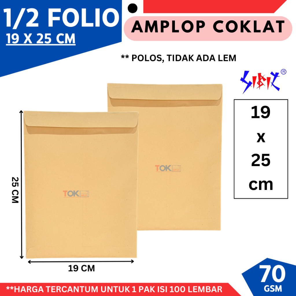 

Amplop Coklat 1/2 FOLIO ( 19x25 Cm )