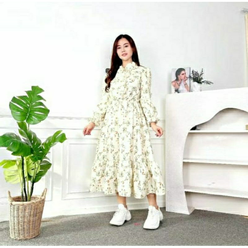 laurin dress wanita korea lengan panjang motif bunga dress flower korean style