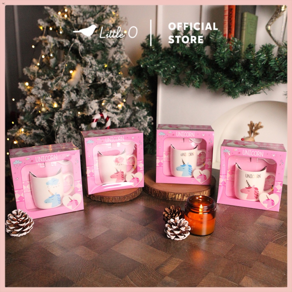 LITTLE O Mug Keramik Unicorn Pink Mug Keramik Lucu MUG CANGKIR NATAL MUG SOUVENIR XMAS CERAMIC SET T