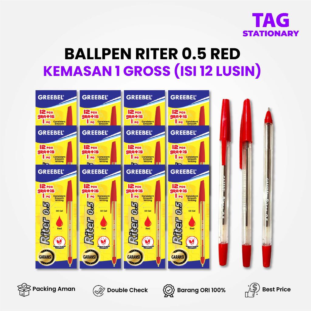 

Pulpen Ballpen Riter 0.5 Merah Greebel (1 Gross = 156 PCS) / Ballpoint Bolpen Bolpoin Pena Gel