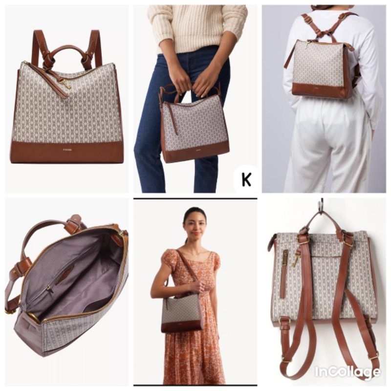 Fossil Elina Sm Convertible Backpack Sling Taupe Tan