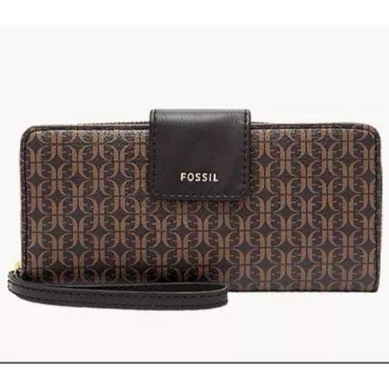 Fossil Madison Zip Clutch Brown Black
