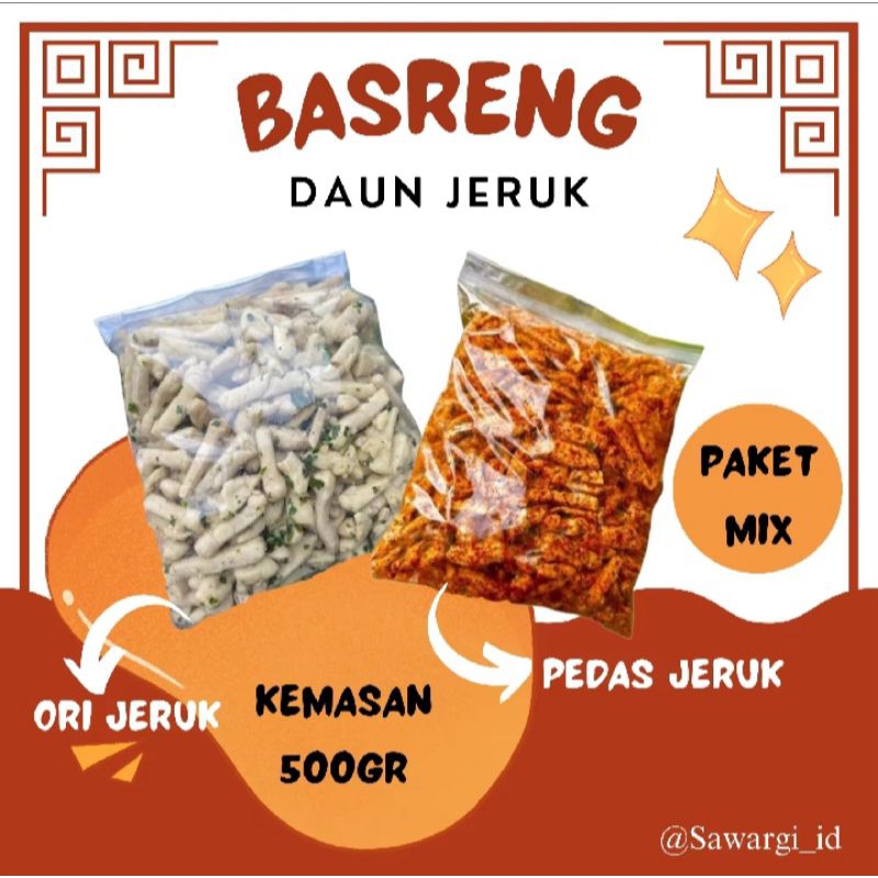 

paket hemat !!! mix basreng pedas jeruk 500 gr +original jeruk 500 gr