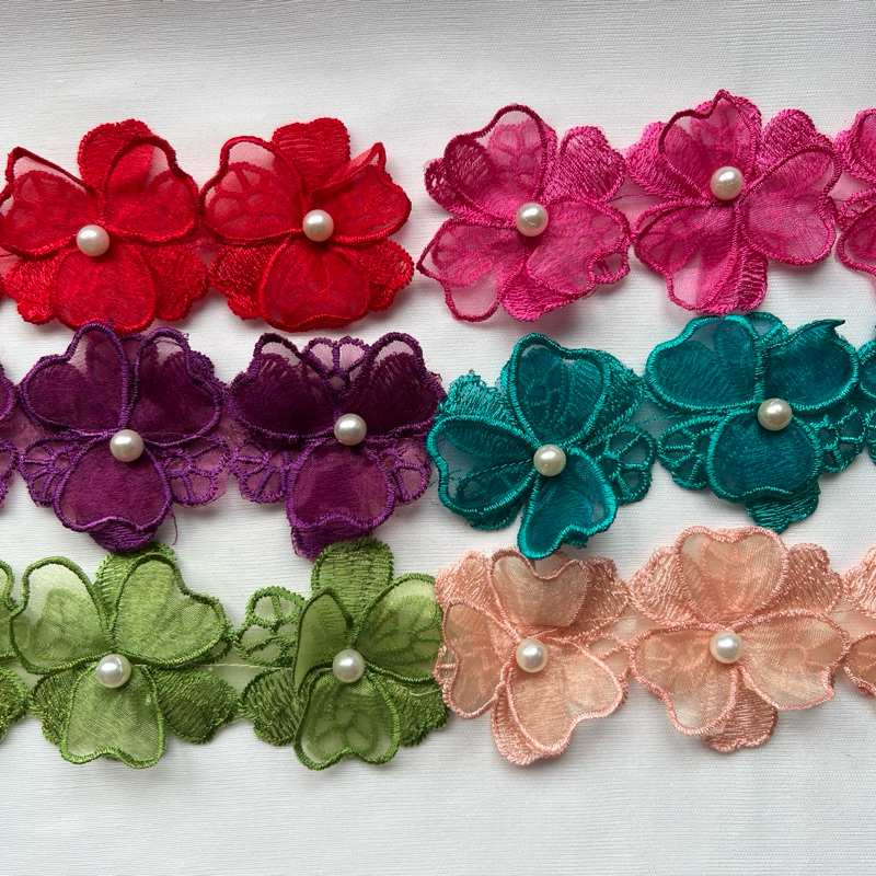 Renda Bunga Kaca Mutiara/Renda Pinggiran/ Bordir Import/Renda Bordir Tempel Bunga 3D/Pita Bordir/Ren