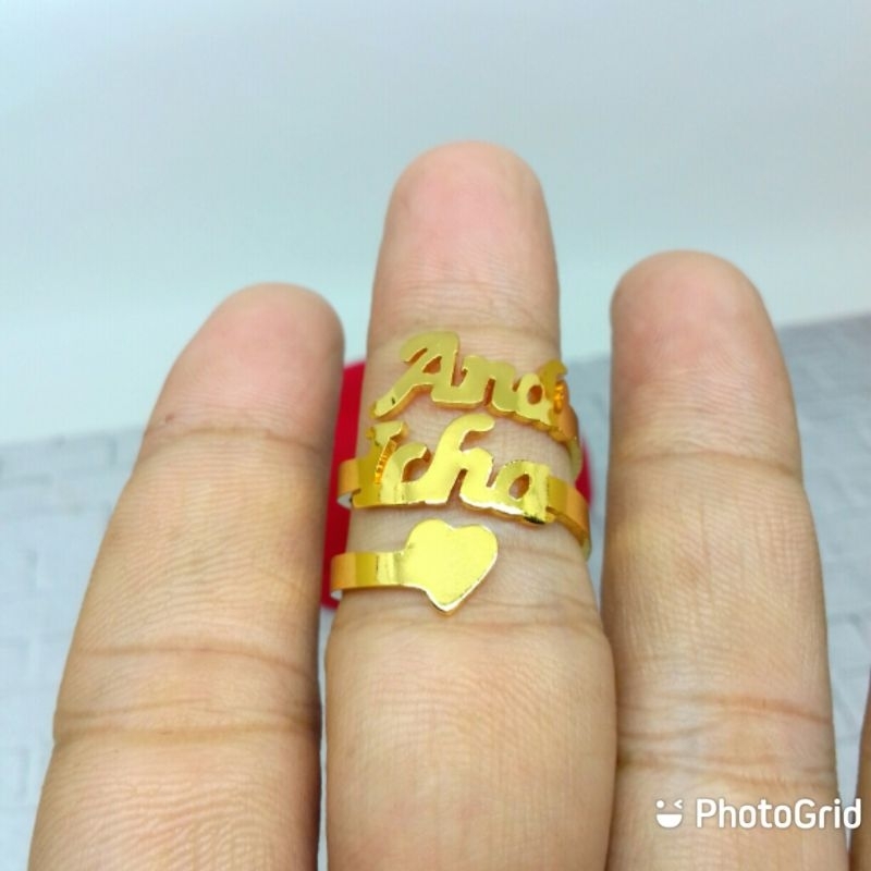 Cincin ukir nama, cincin nama sendiri, cincin costum nama, cincin, cincin lapis emas, cincin perak, 