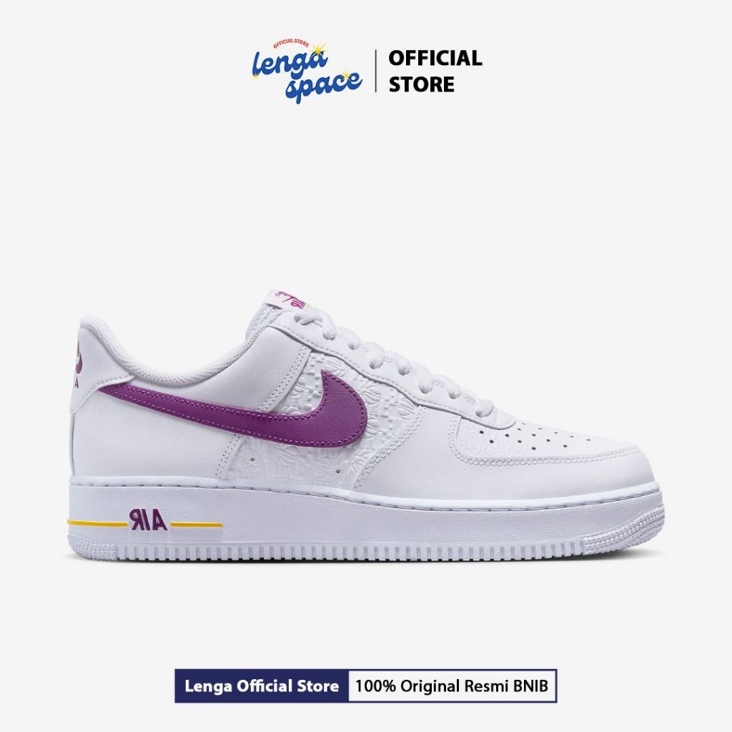 Sepatu Sneakers Pria N I K E Air Force 1 Low EMB  - White/Bold Berry (FJ4209-100) ORIGINAL