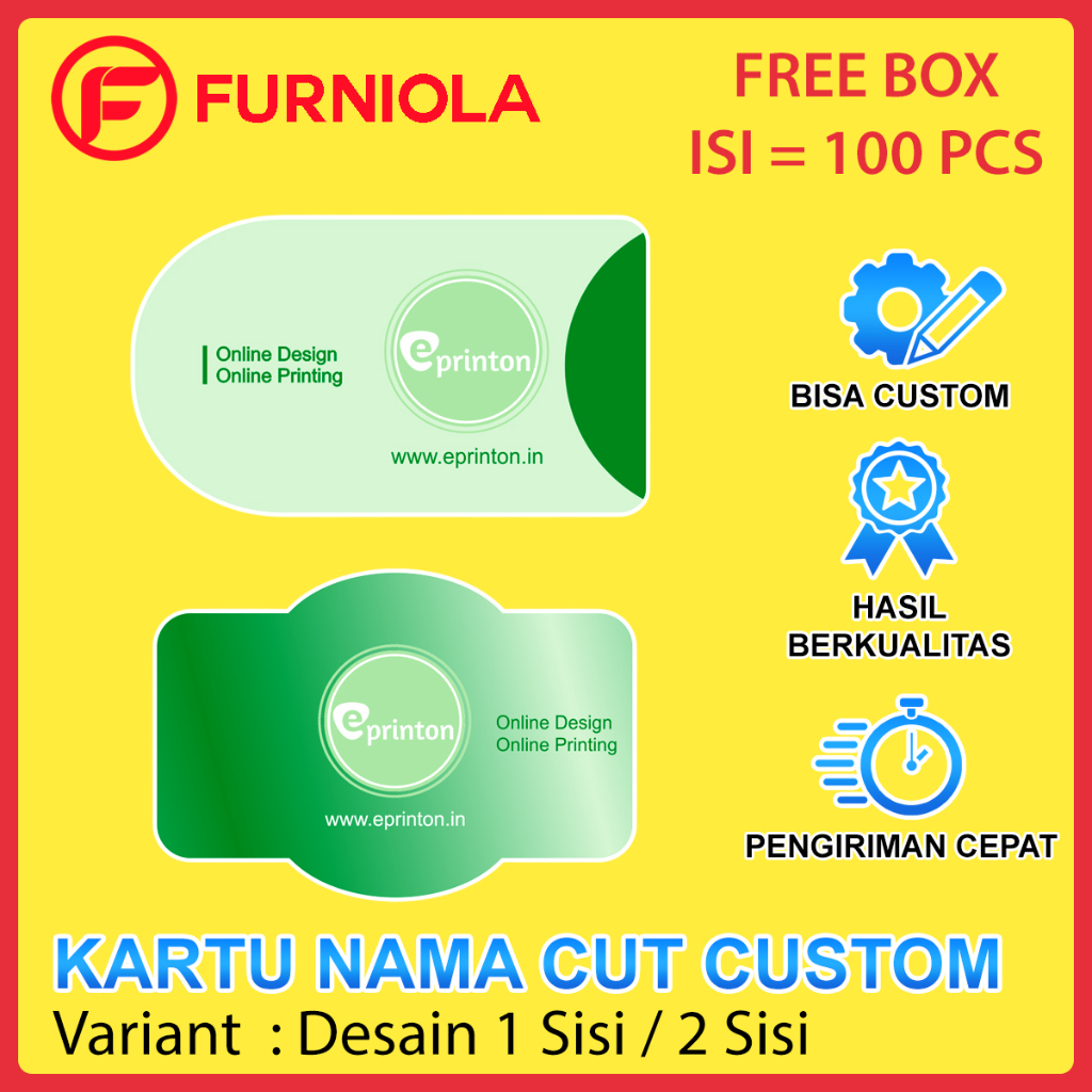 

Cetak Kartu Nama Cut Custom Art Carton 260 gsm 1 Sisi 2 Sisi / Print Name Card Satu Sisi Dua Sisi Potongan Sudut Custom Murah Premium Kertas AC 260gsm Laminasi Glossy / Doff Matte FREE BOX