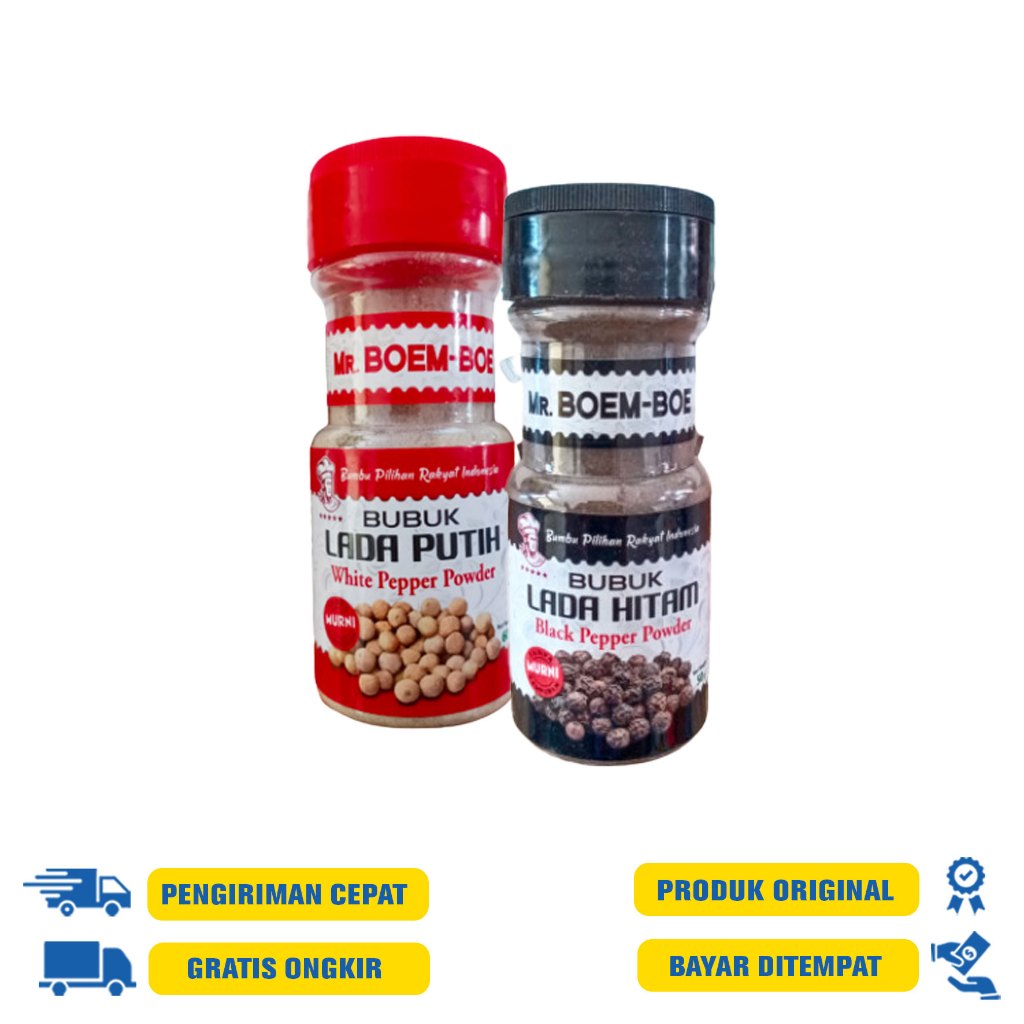 

Mr. Boem-Boe Bubuk Lada Putih 60 G.R | Bubuk Lada Hitam 50 G.R