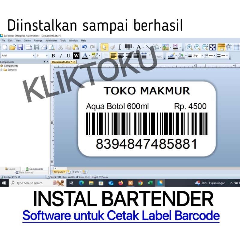 [Diinstalkan] SOFTWARE BARTENDER untuk mencetak Label Barcode