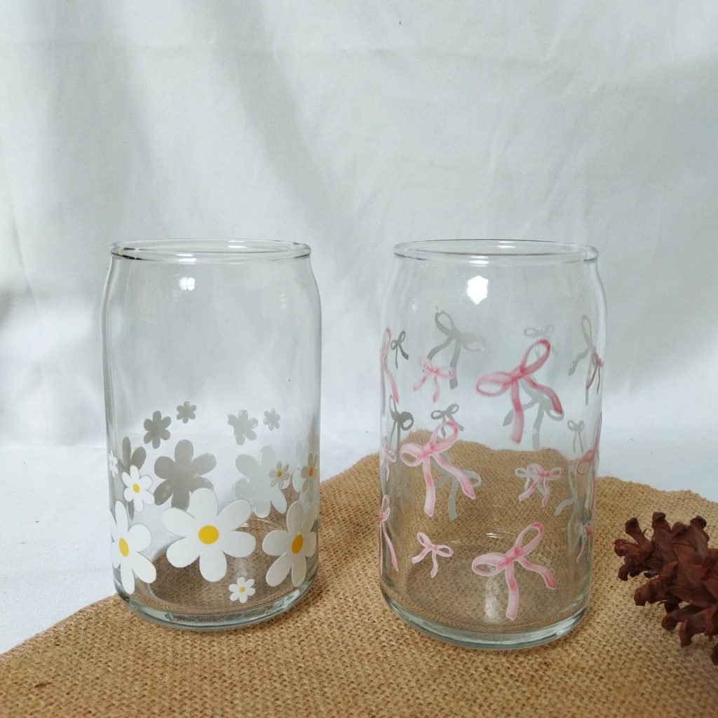 Lostklik Gelas Kaca Aestethic Gift Souvenir Custom Motif Print Uv Dtf