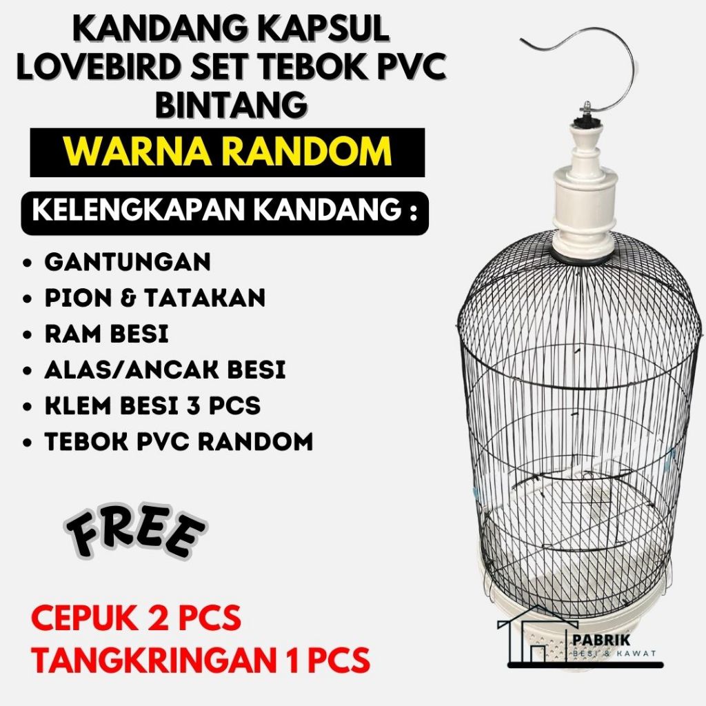 Set Sangkar Kandang Burung Tebok PVC OVAL/KAPSUL Besi | Sangkar Lovebird Kenari Perkutut