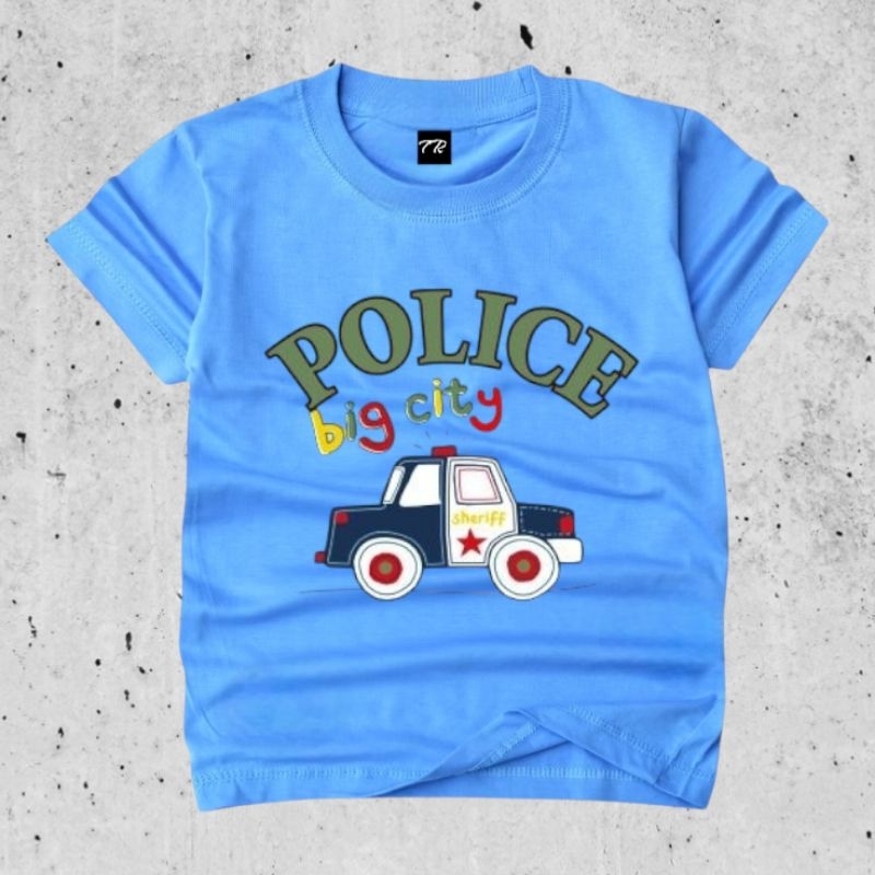 Baju Kaos Anak Laki Laki Gambar Mobil Polisi Karakter Bahan Tebal