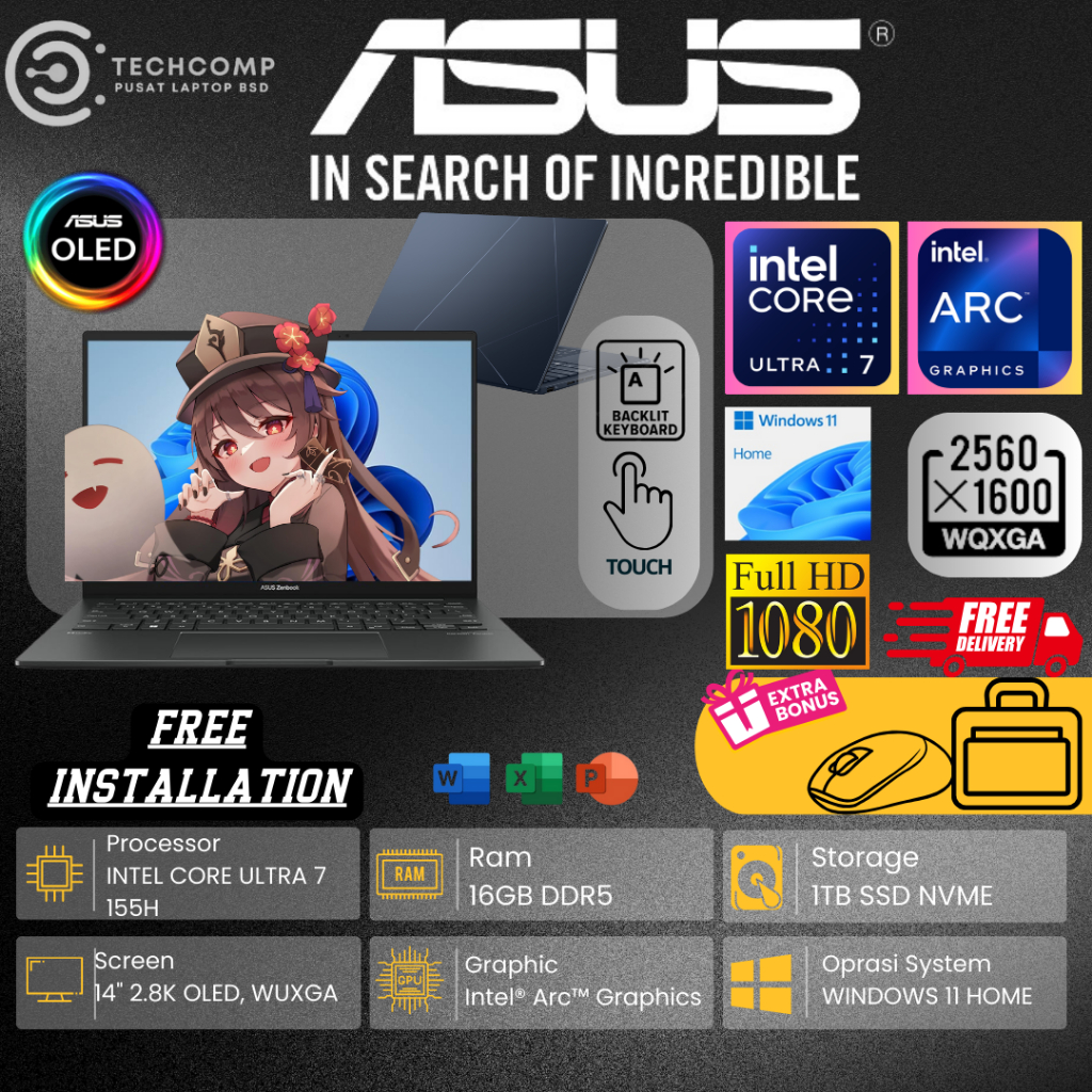 LAPTOP TERBARU ASUS ZENBOOK 14 Q425MA INTEL ULTRA 7 155H RAM 16GB DDR5 1TB SSD WUXGA OLED TOUCHSCREE