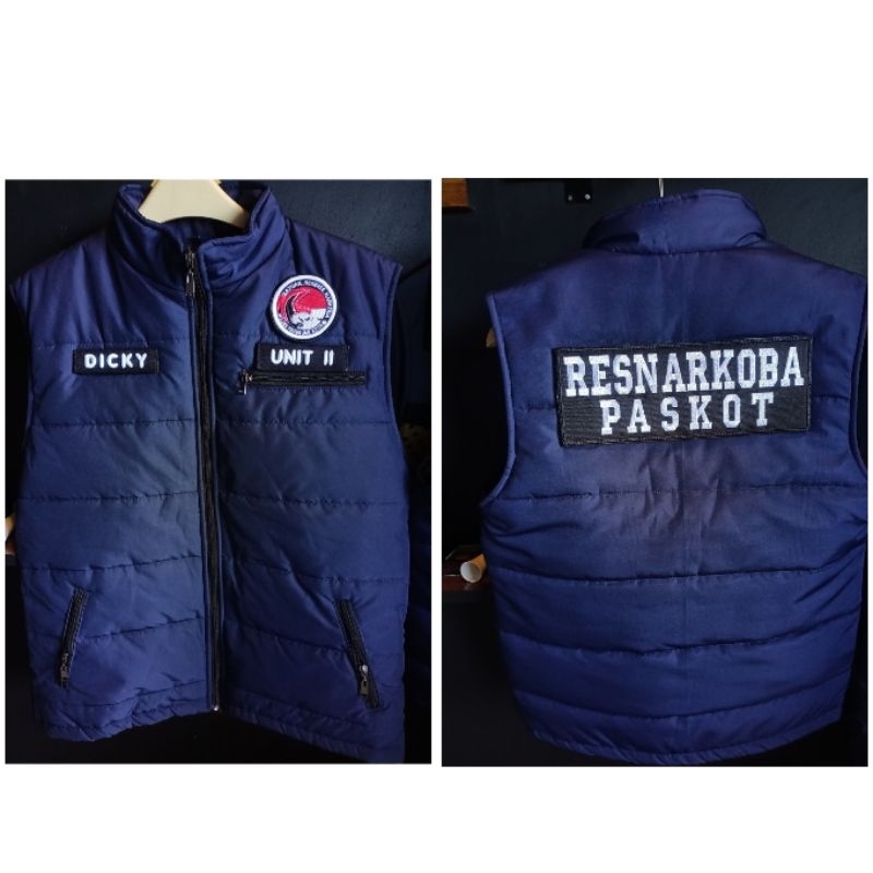 CUSTOM JACKET ROMPI VEST POLISI POLRI WARNA BIRU DONGKER NAVY BISA REQUEST CUSTOM NAMA & LOGO