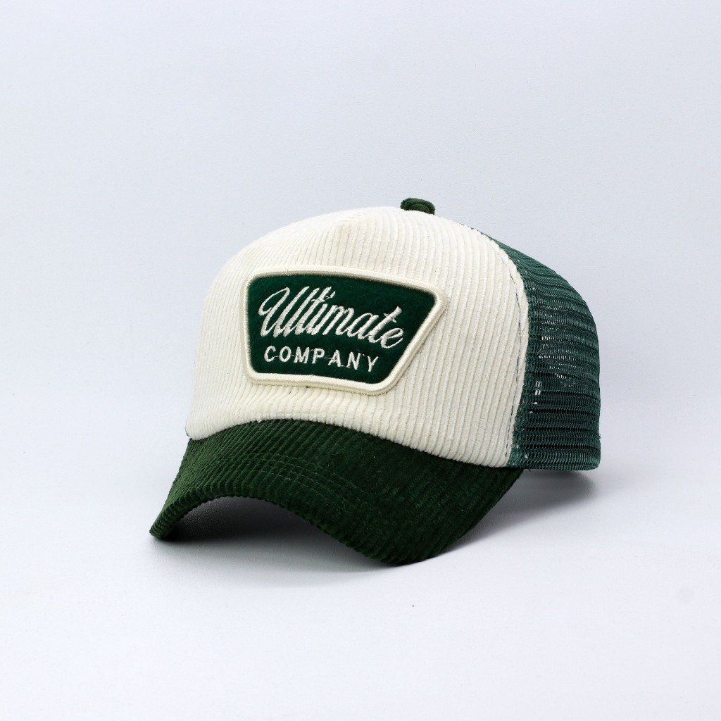 TOPI JARING TRUCKER HAT LIDAH PENDEK HIJAU BOTOL MIX BROKEN WHITE VISOR PENDEK ULTIMATE COMPANY