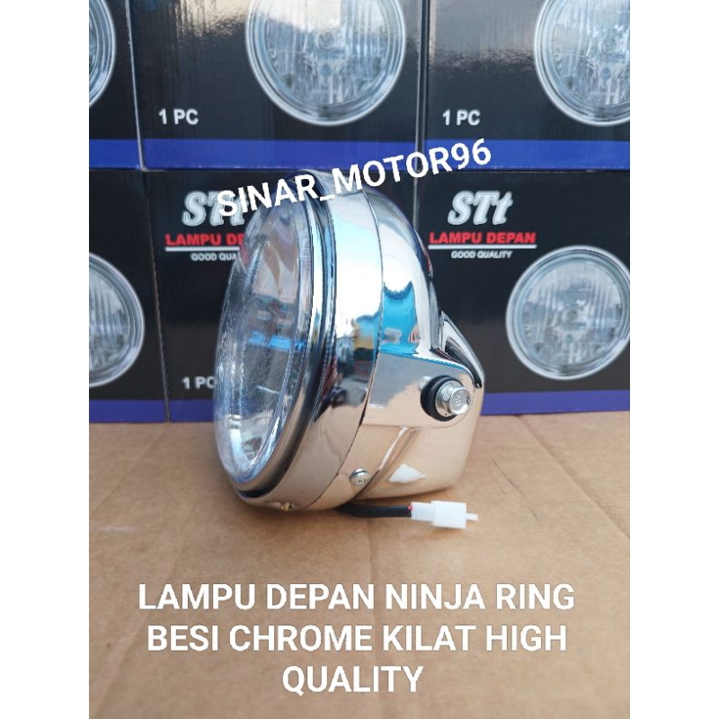 LAMPU DEPAN NINJA SS R HEAD LAMP NINJA SS BULAT STT CHROME  KW SUPER RING BESI KOMPLITE HIGH QUALITY