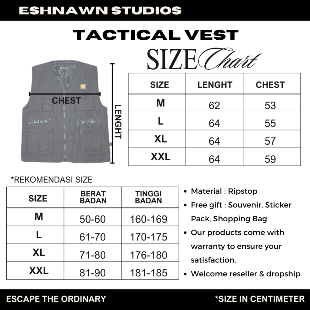 NEW Eshnawn Sentinel Tactical Vest - Tactical Vest - Vest Unisex - Rompi Pria dan Wanita