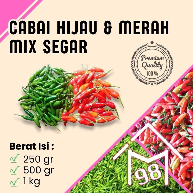 

Cabe Hijau & Merah Mix Segar 1kg (Jaminan Uang Kembali Bila Busuk)