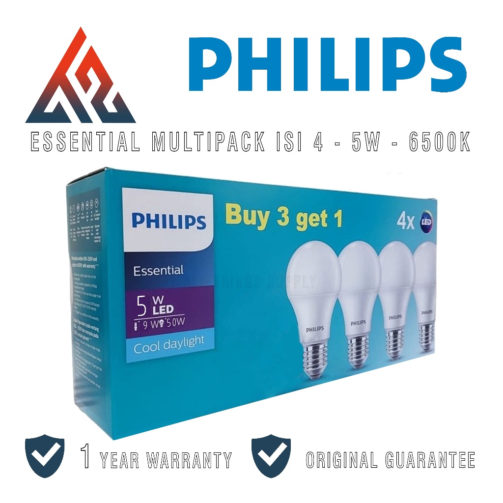 Philips Lampu Bohlam LED 5W Essential Multipack Putih - 5 W 5 Watt